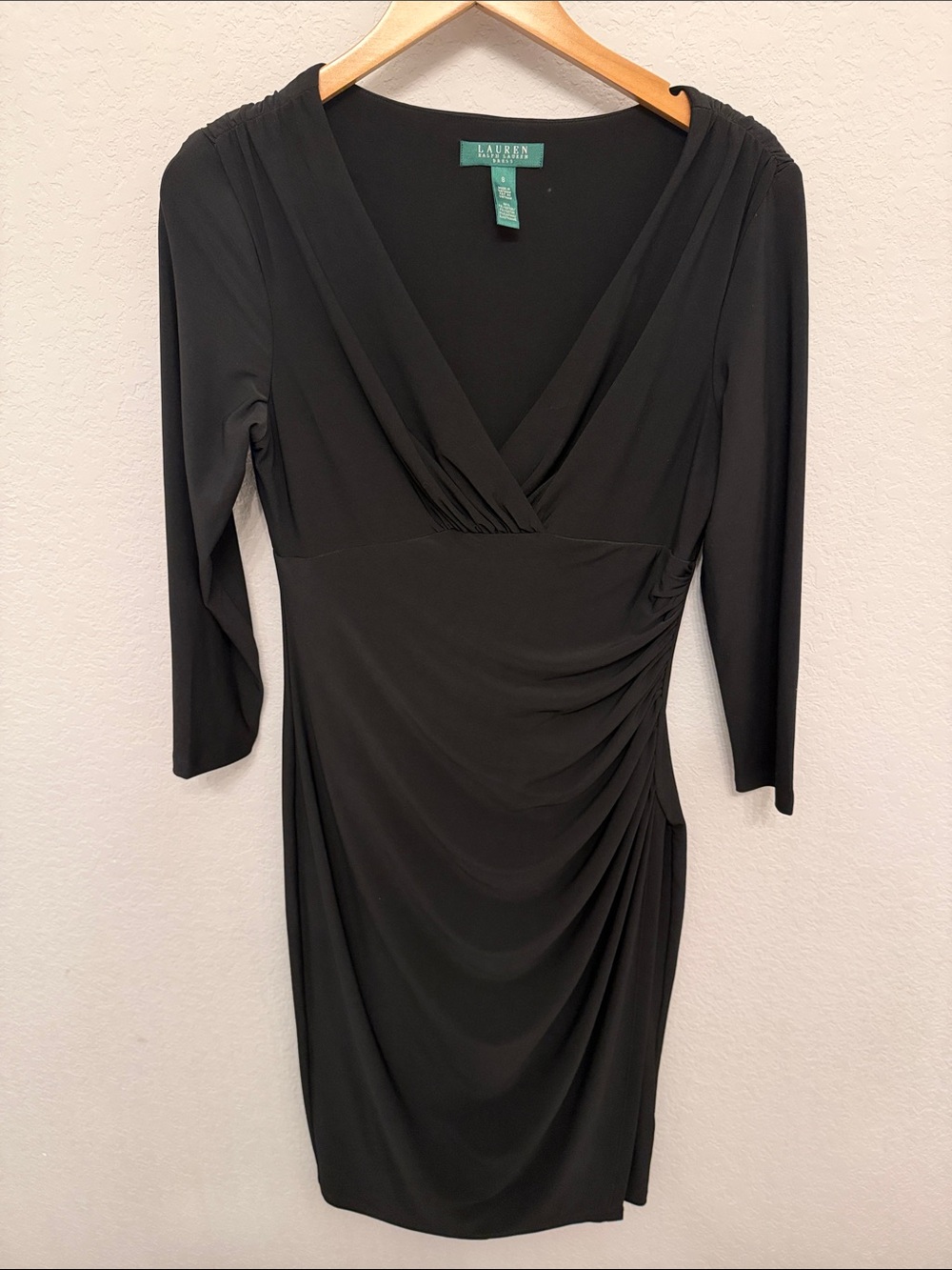 Lauren Ralph Lauren Black Faux-Wrap Ruched Midi Sheath Dress